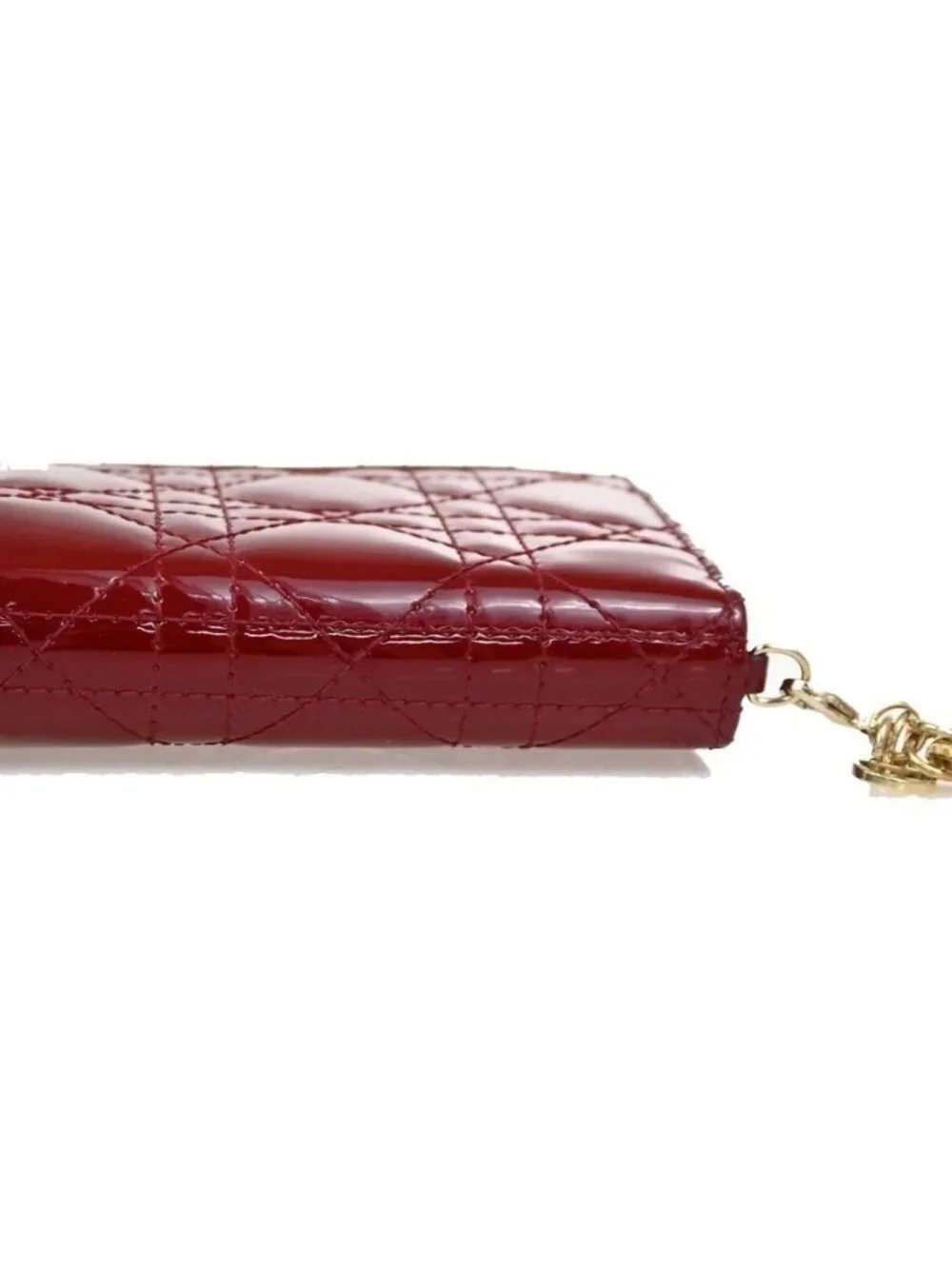 CHRISTIAN DIOR Cannage Mini Lady Dior Gardenia Wallet Patent Leather Red 80RL584
